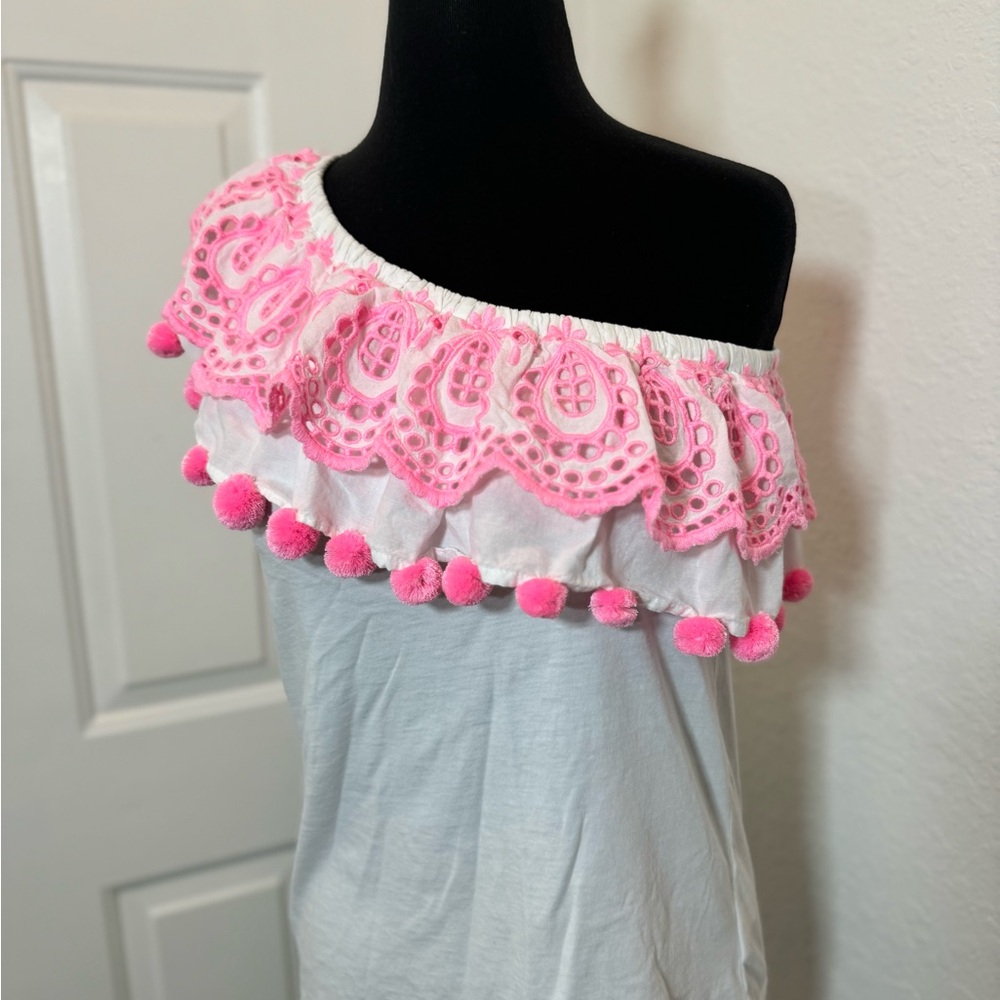 Lilly Pulitzer Pink and White Off-Shoulder Women's Top - Picture 2 of 6